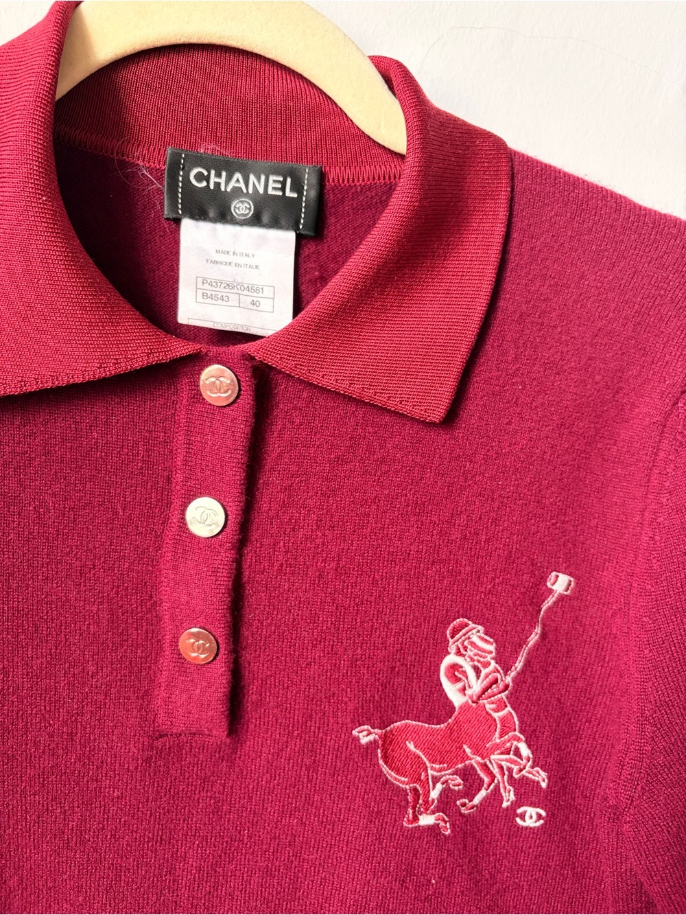 CHANEL Raspberry Polo with Embroidered Rider Motif - Picture 2 of 9